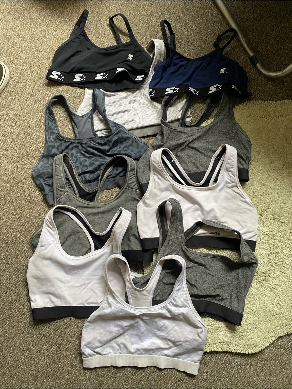 Pack of 10 Assorted Sports Bras!! Gray, White, Navy, Black (Avia)